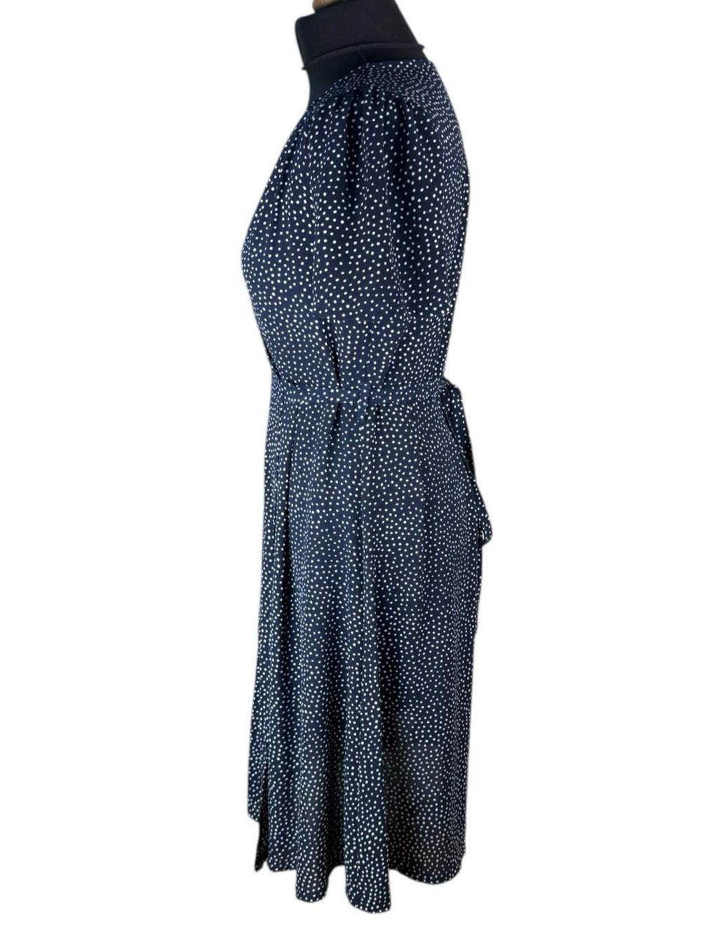 OST London Polka Dot Wrap Dress Women’s UK Size XS Navy Blue Belted Midi