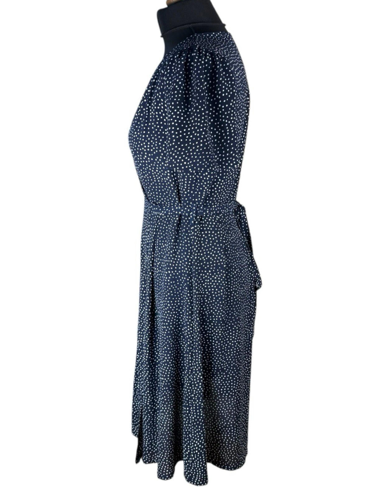 OST London Polka Dot Wrap Dress Women’s UK Size XS Navy Blue Belted Midi