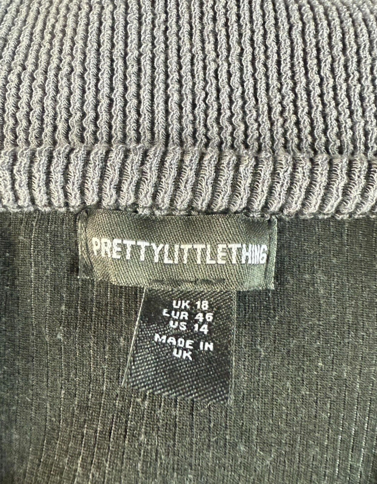 Pretty Little Thing Grey Ribbed Crop top Long Sleeve Women’s UK Size 16