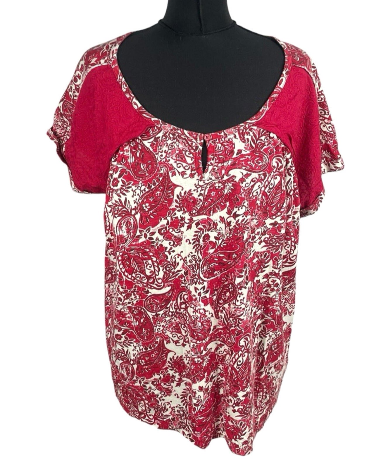Next T-Shirt Blouse Top Women’s UK Size 16 Paisley Short Sleeve Cotton Red