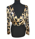 Boohoo Satin Croptop Leopard Print Backless V Neck Women’s UK Size 12