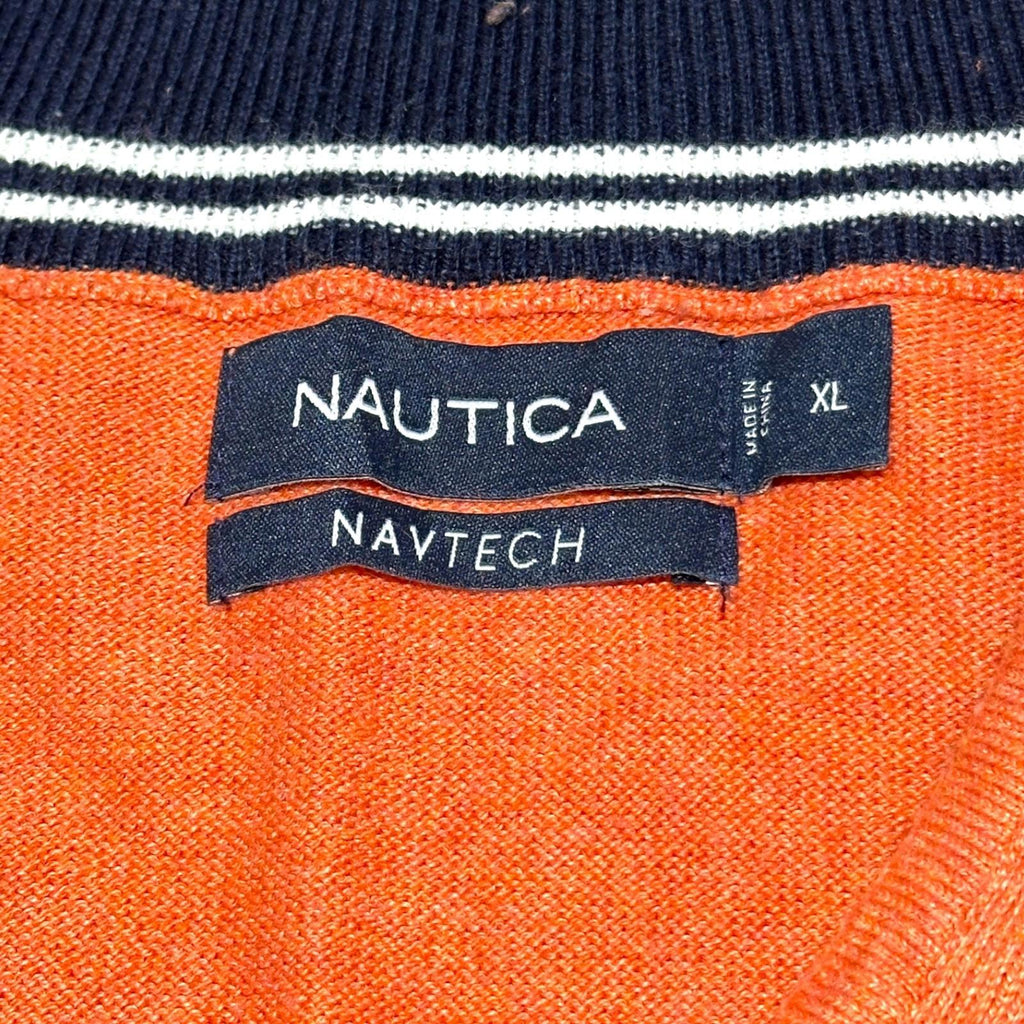 Nautica Knit Jumper Men's UK Size XL Orange Long Sleeve 1/4 Zip Sweater