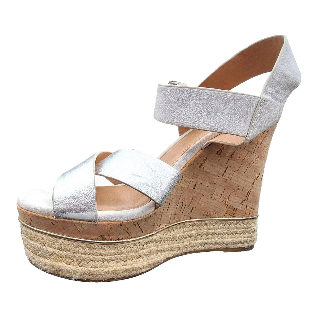 VERY Wedge Sandals Shoes Silver Metallic Espadrille Trim Women's UK Size 6