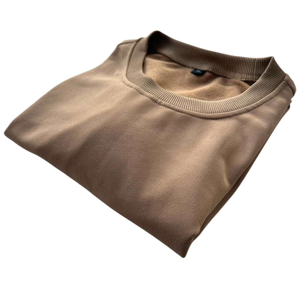 Casual Jumper Men's UK Size XL Brown Long Sleeve Crew Neck Stretch Waist Cuff
