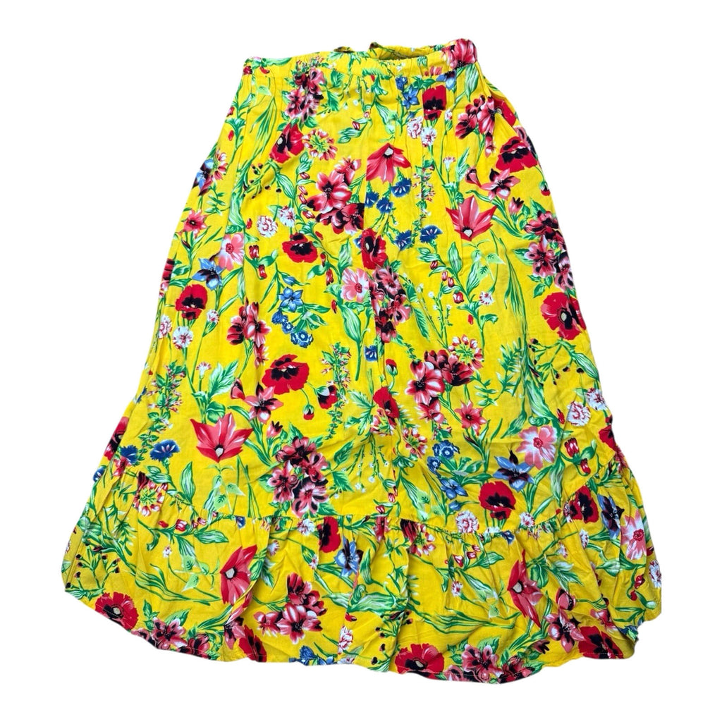 High Low Floral Skirt Women’s UK Size 12 Yellow Elasticated Waist Ruffled Hem