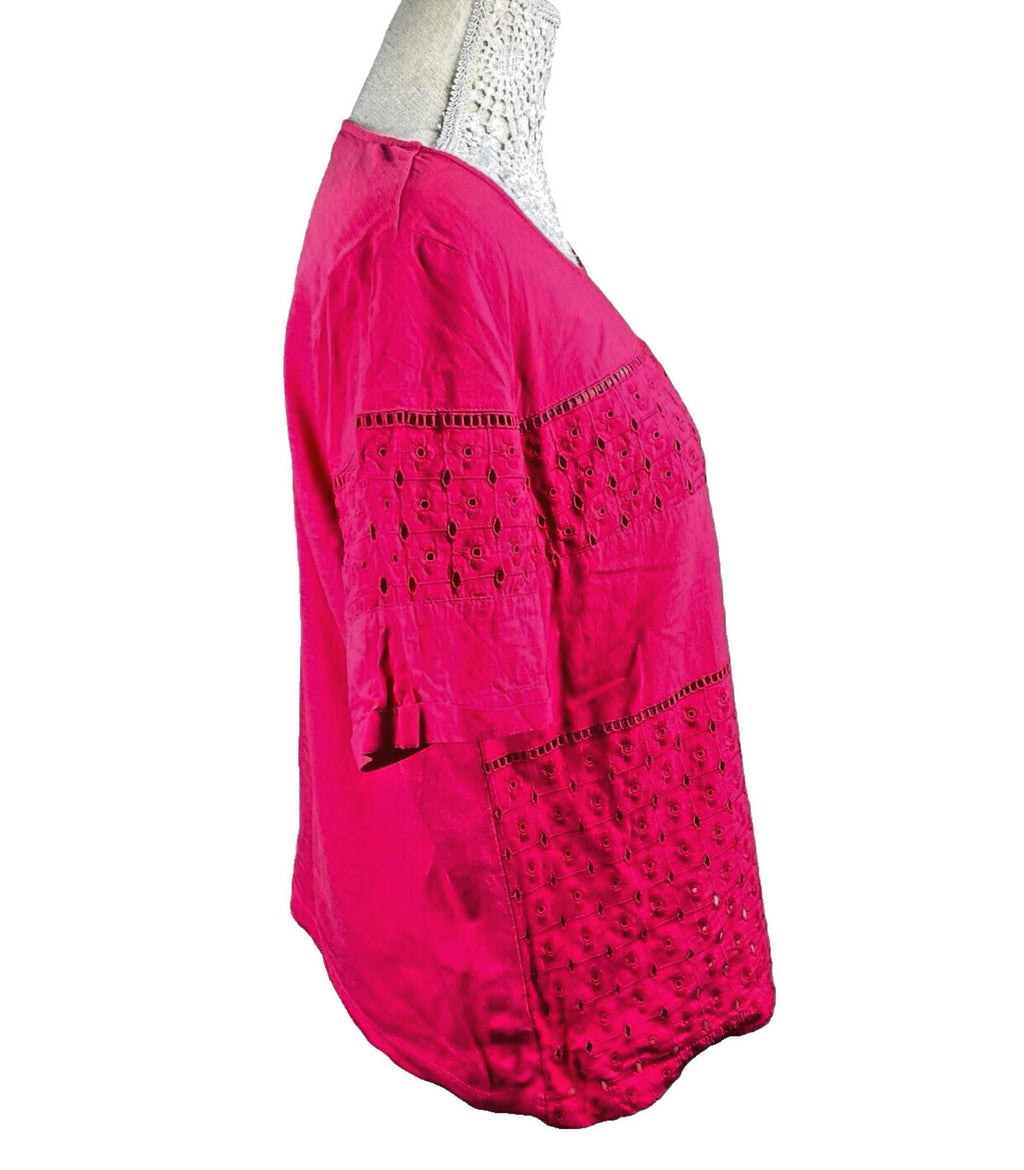 Next Bright Pink T-shirt Top Embroidered Hole Design Women’s UK Size 14