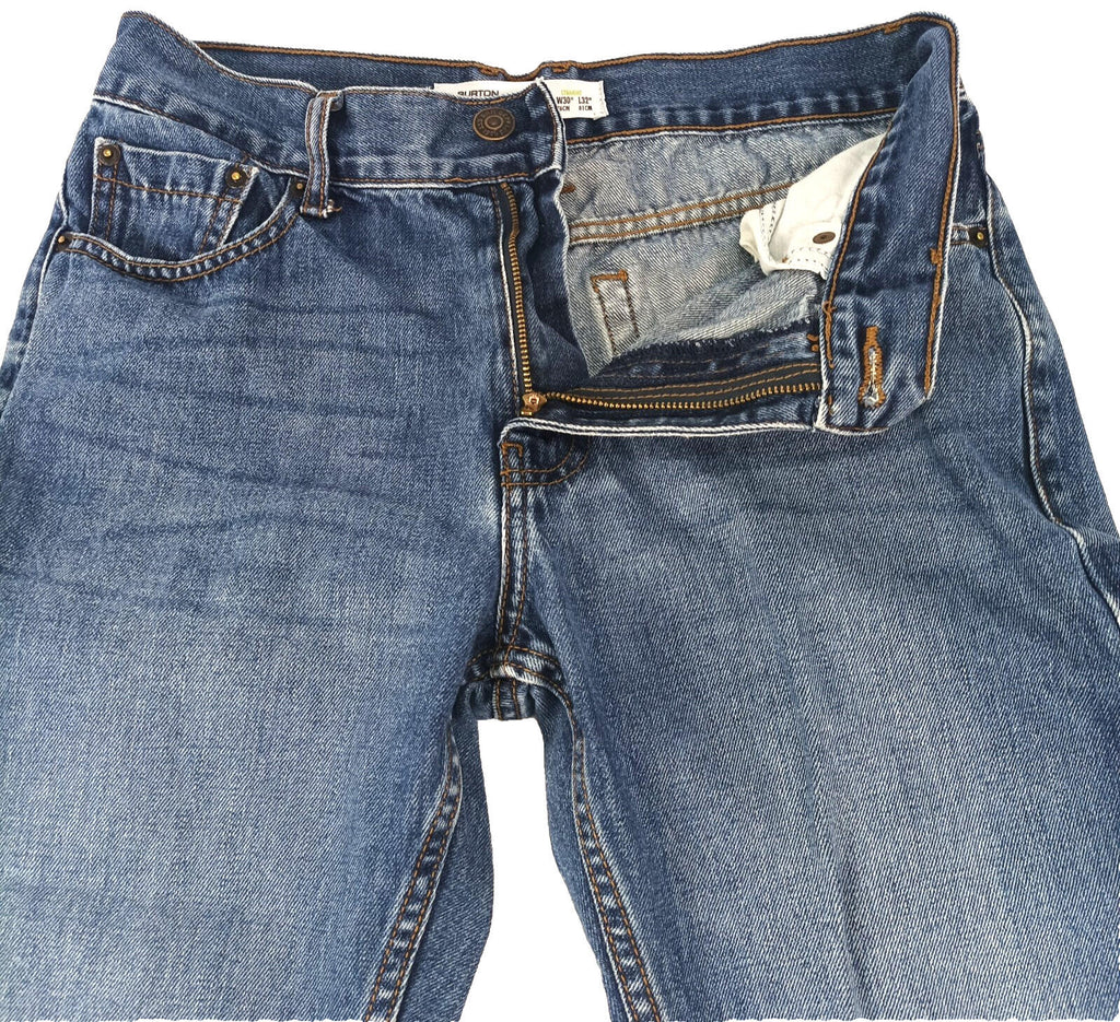 Burton Jeans Men's UK Size W30 L32 Blue Denim 5 Pocket Straight 100% Cotton