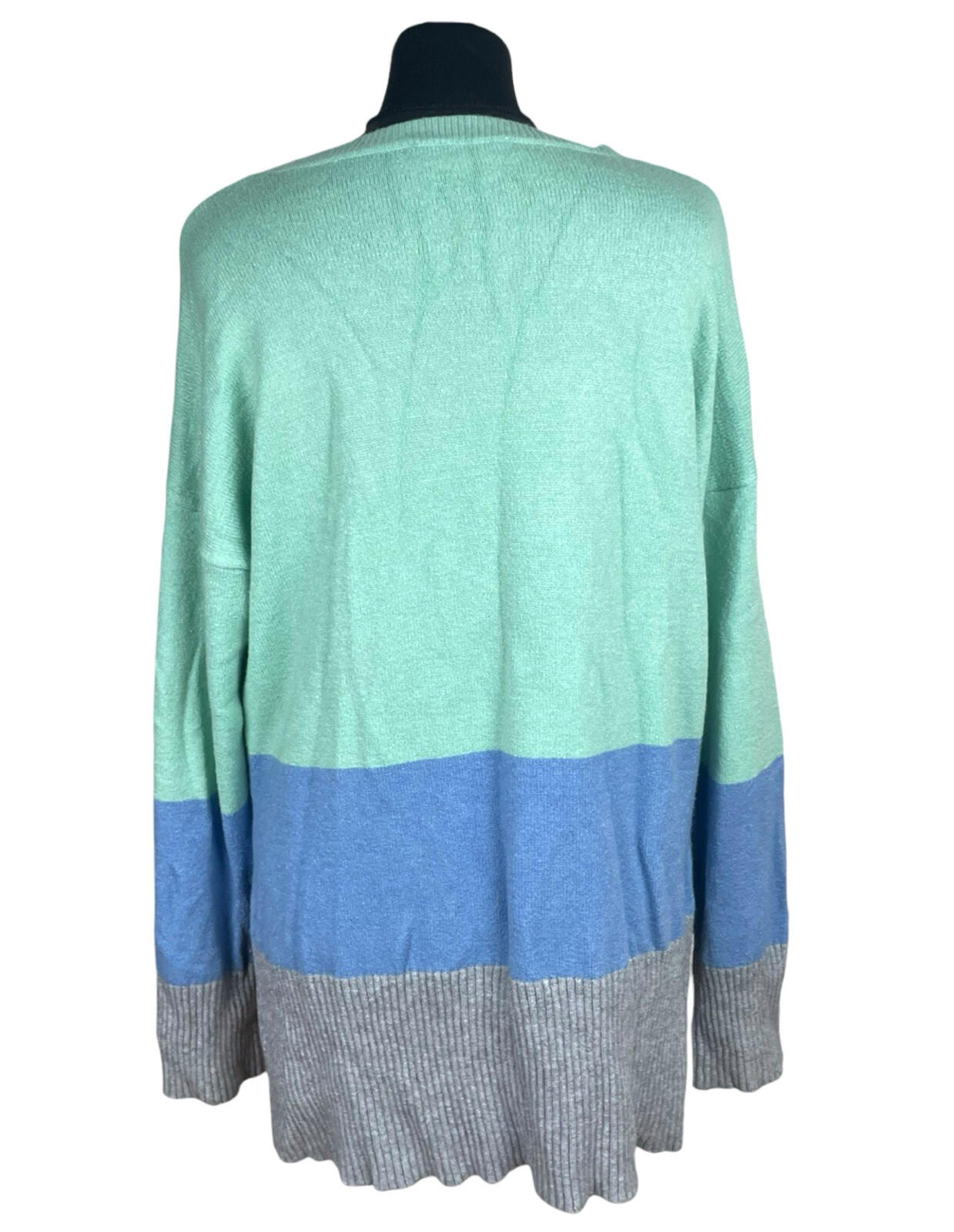 Oasis Knit Jumper Women’s UK Size L Colour Block Side Slit Green Blue