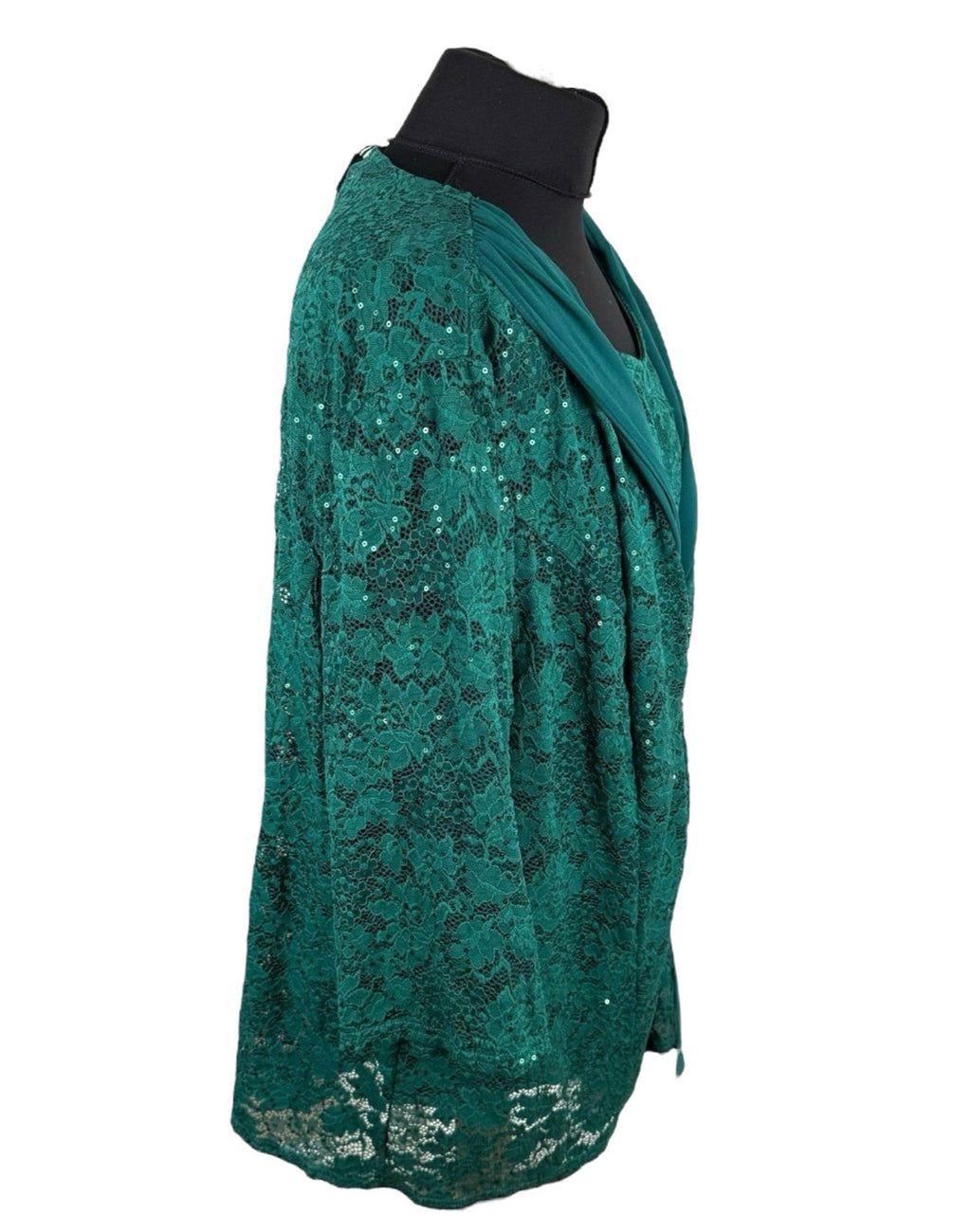 Hanna Nikole Green 2 Piece Blouse Jacket Set Lace Sequin Women’s UK Size 22