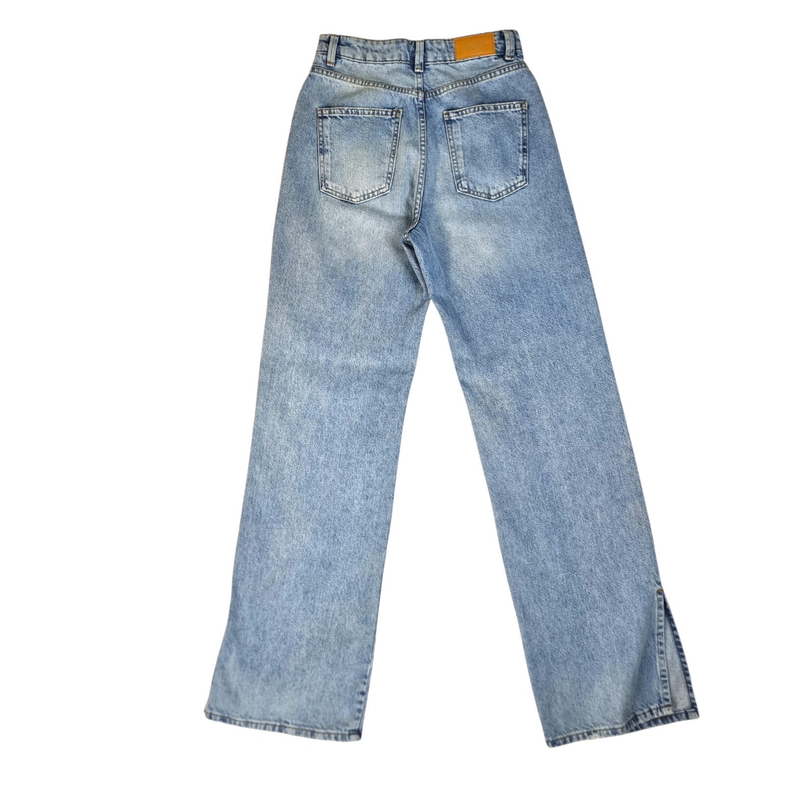 Stradivarius Jeans Women's UK Size 8 Long Split Hem Straight Fit High Waist Blue