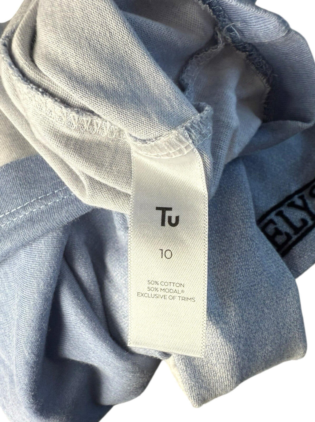 TU Textured Paris T-shirt Short Sleeve Women’s UK Size 10 Ombré White Blue