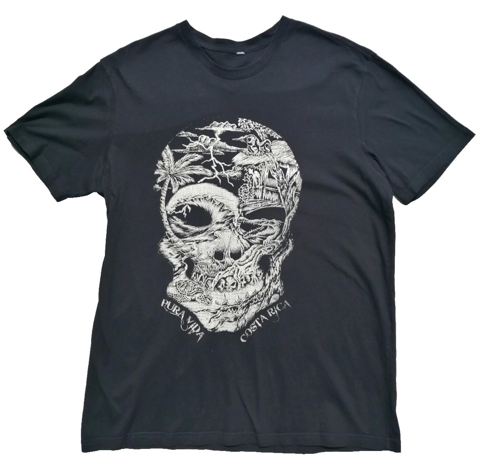 Pura Vida Costa Rica Skull Graphic Print T-Shirt Men's Size L Black Crew Neck
