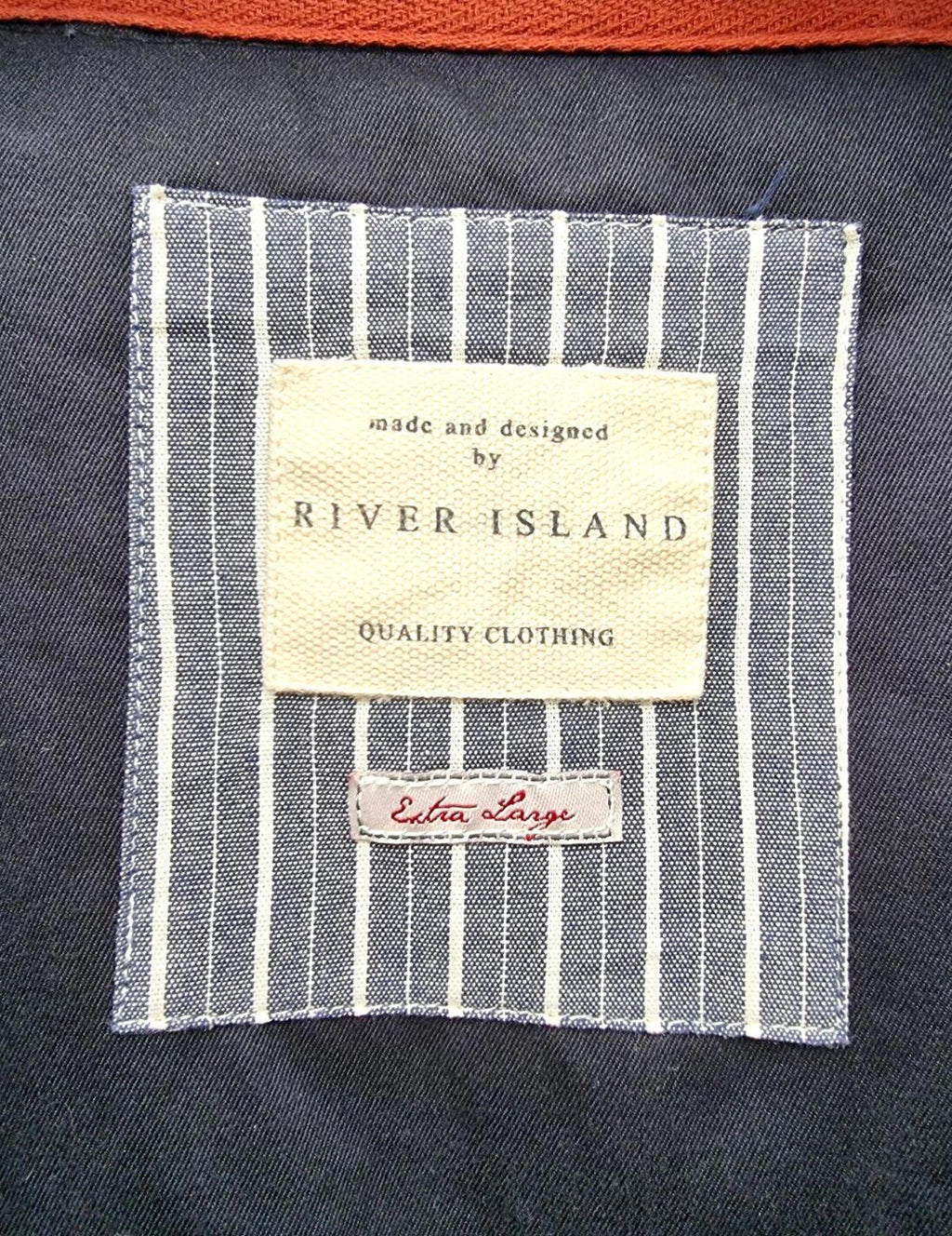 River Island Hooded Jacket Beige Blue 100% Cotton Men's UK Size XL