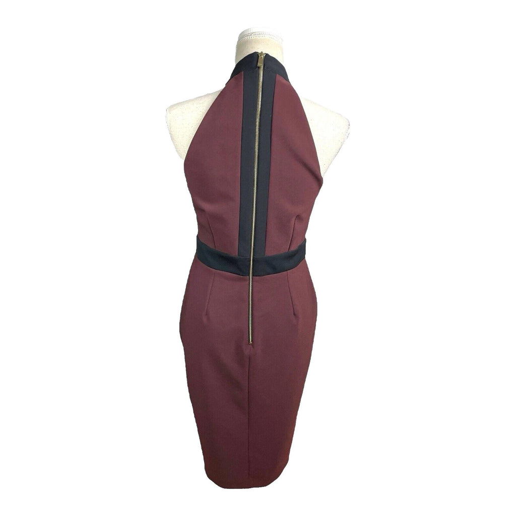 River Island Burgandy Midi Dress Bodycon Black Trim Women’s UK Size 12