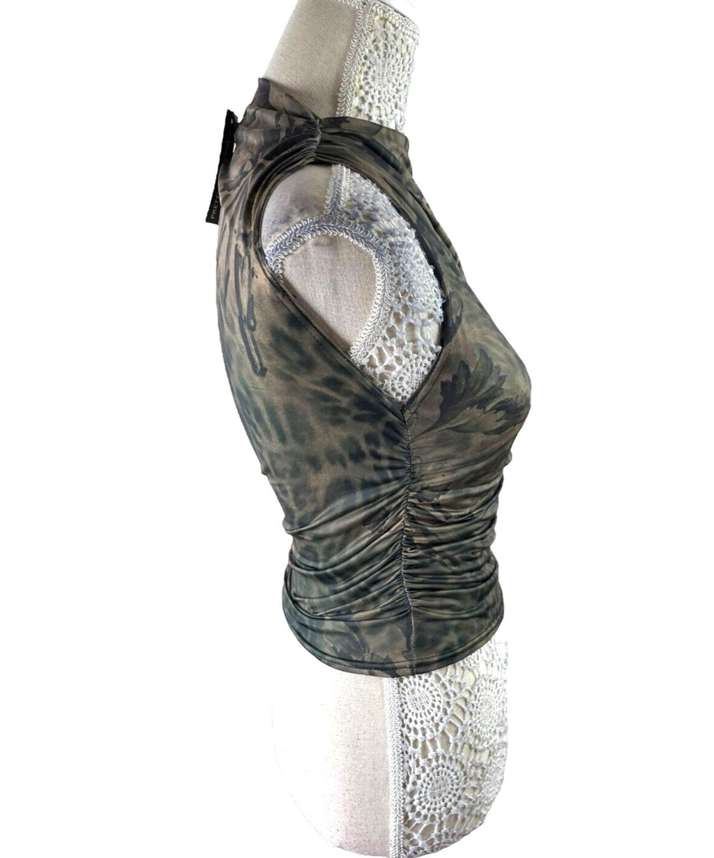 Pretty Little Thing Kahki Satin Tank Top High Neck Stretch Women’s UK Size 8