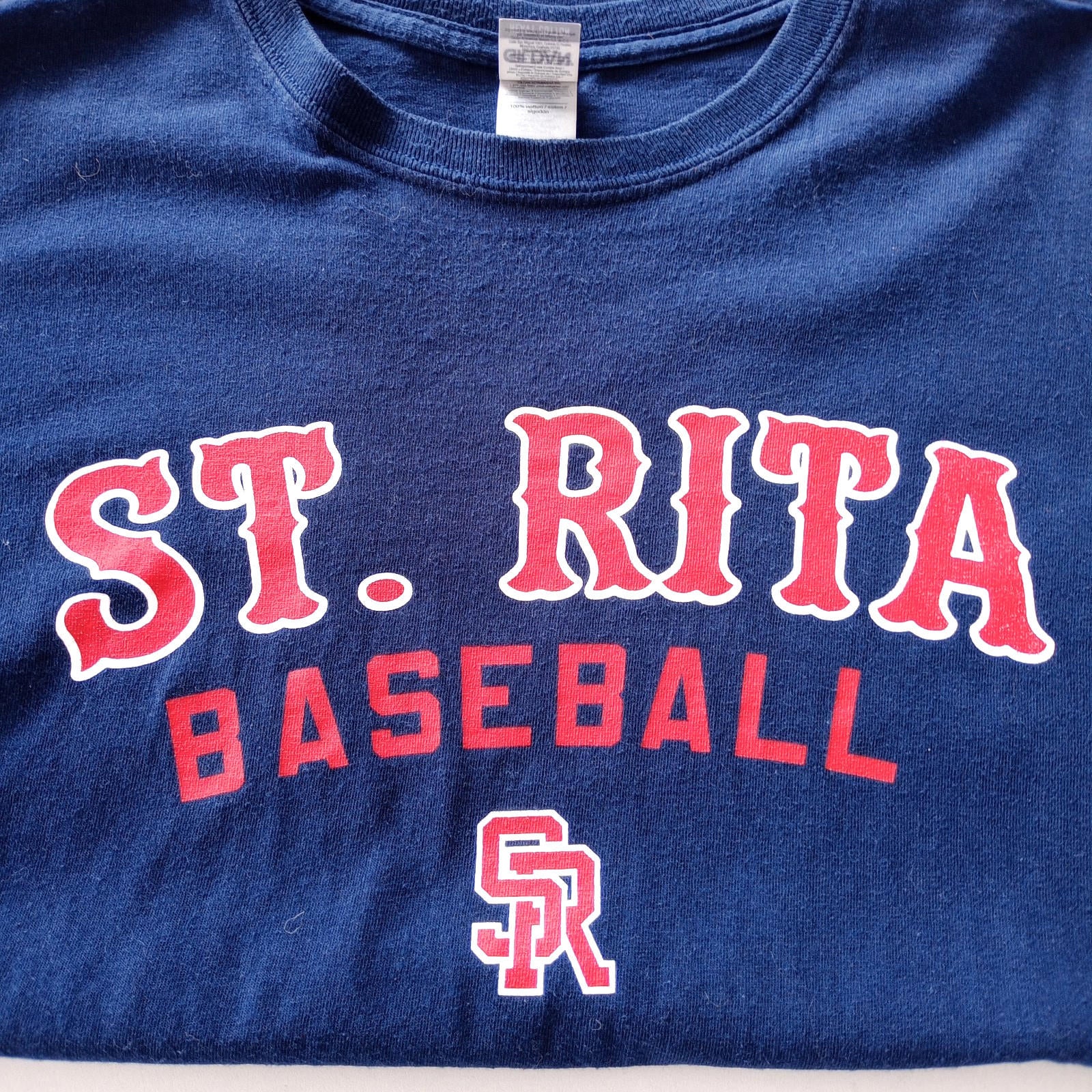 St. Rita Baseball Graphic Print T-Shirt Men's UK Size XL Blue Crew Neck