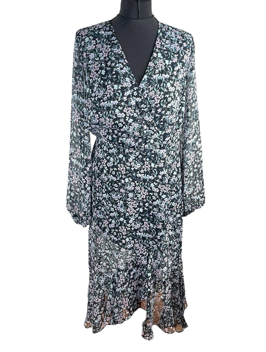 Very Black Purple Floral Midi Dress Lined Women’s UK Size 14