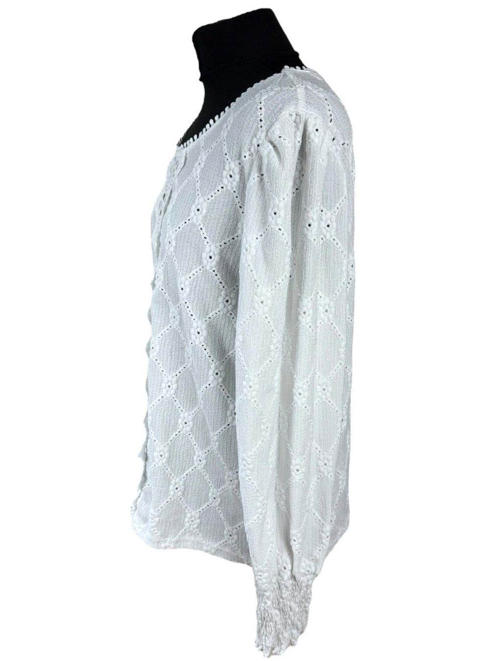 Shein Lace Blouse Women’s UK Size XL White Long Sleeve Crochet Panel Round Neck