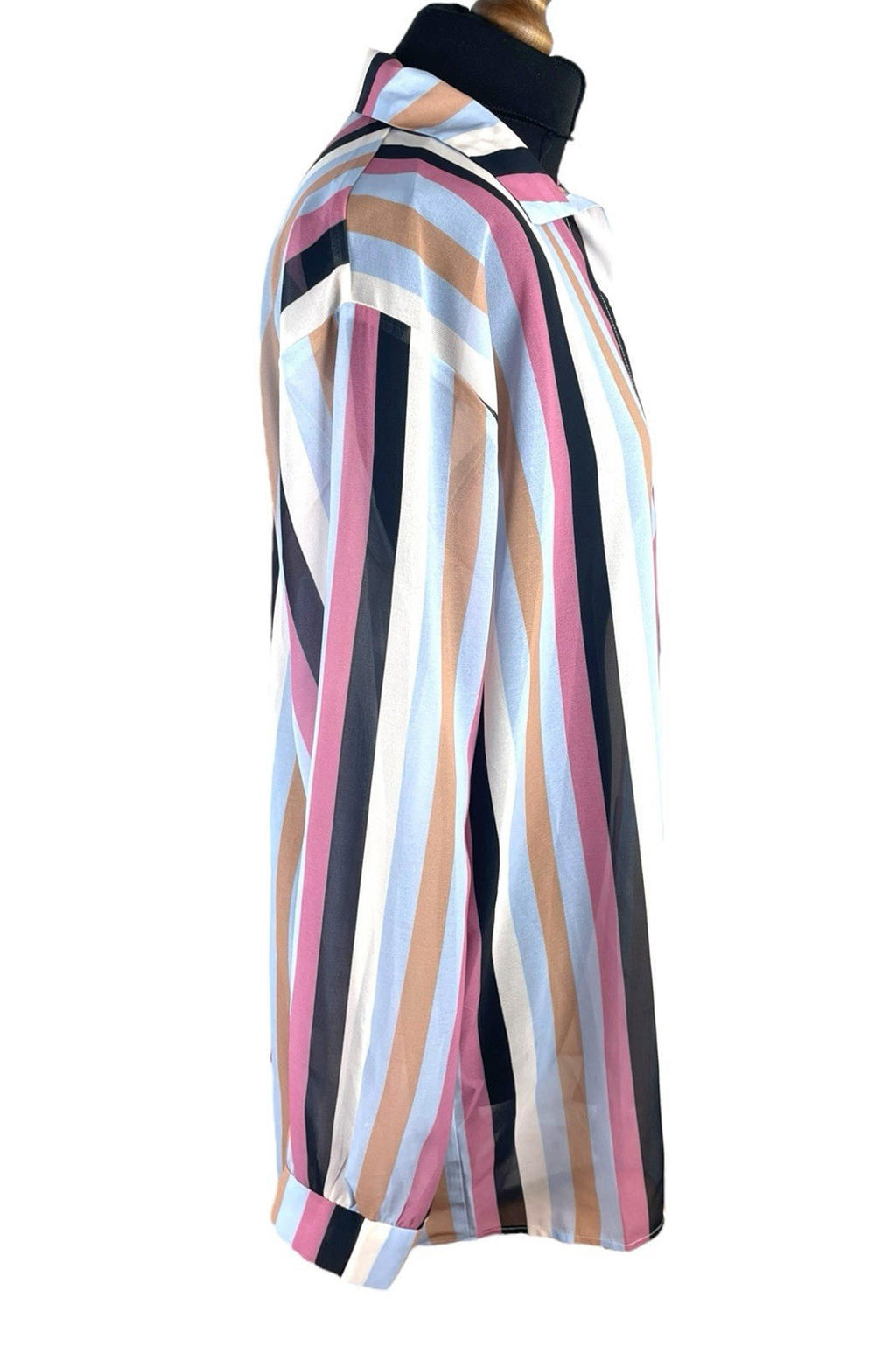 Pretty Little Thing Shirt Blouse Women’s UK Size S Colorful Stripe Long Sleeved