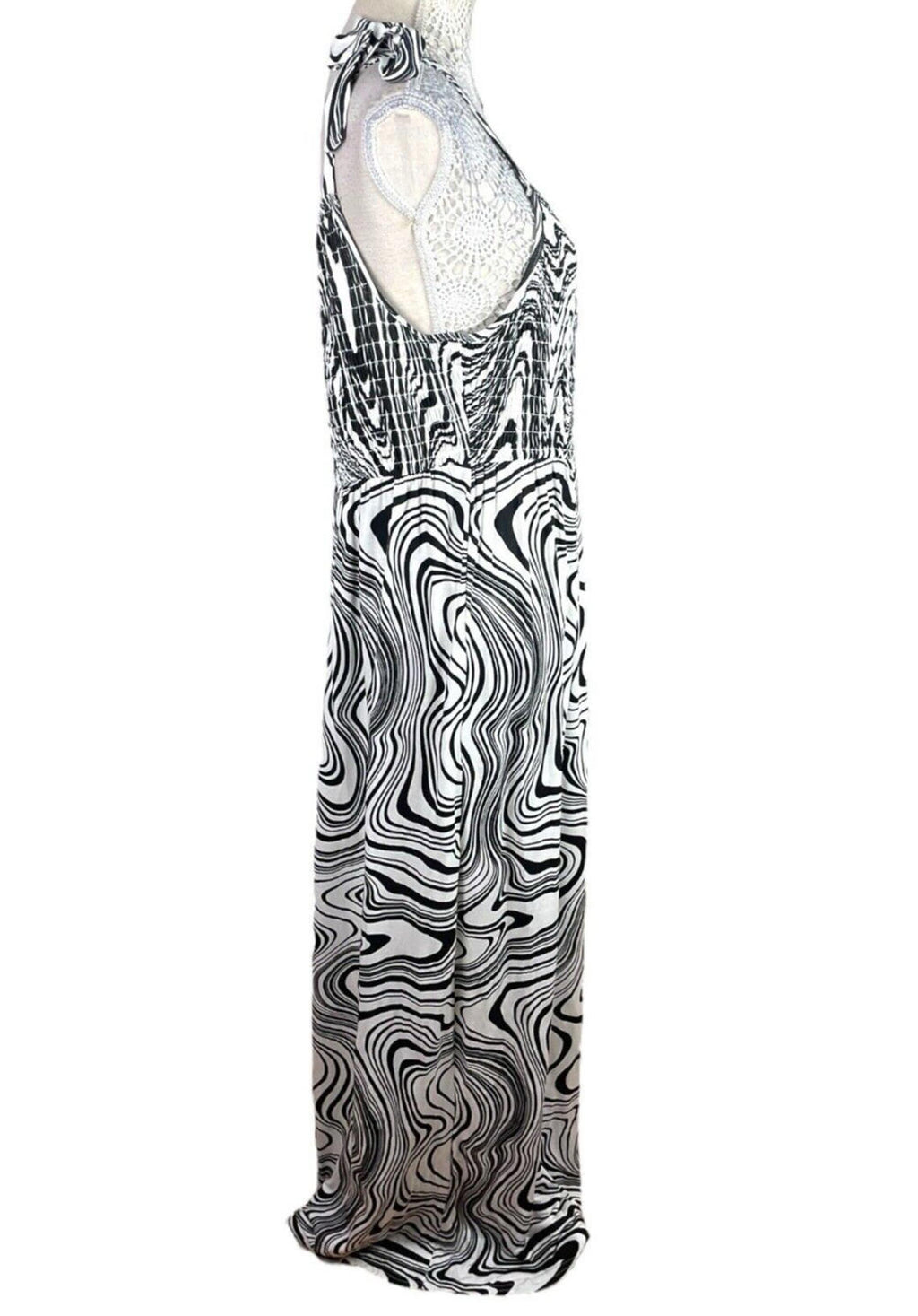 Papaya Maxi Dress Women’s UK Size 16 Black & White Tie Shoulder Abstract Swirl