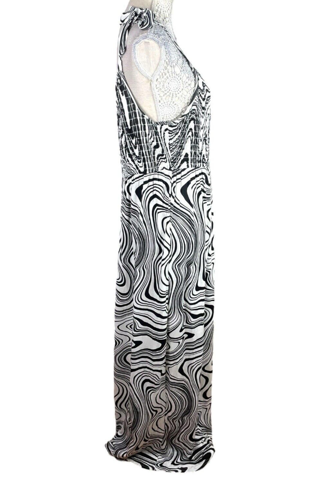 Papaya Maxi Dress Women’s UK Size 16 Black & White Tie Shoulder Abstract Swirl