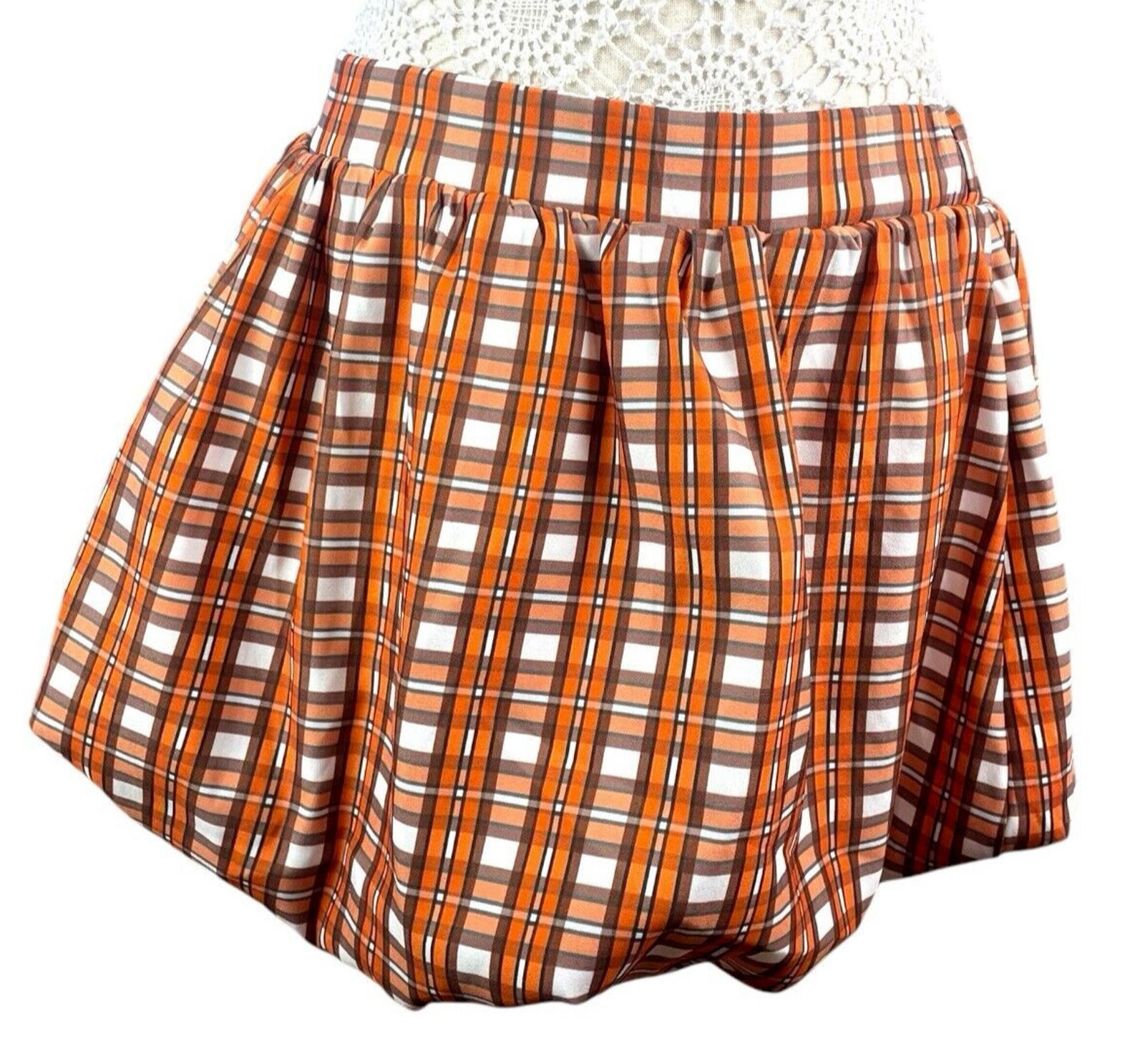 Innovate Bubble Hem Mini Skirt Orange Check Women’s UK Size 8