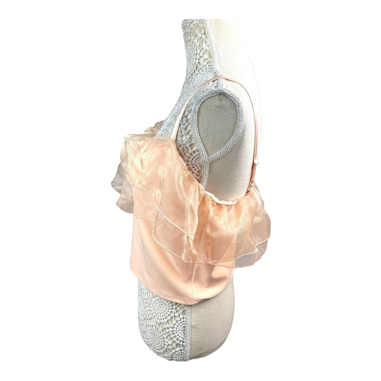 Select Tiered Ruffle Camisole Top Women’s UK Size M Peach Cropped Adjustable