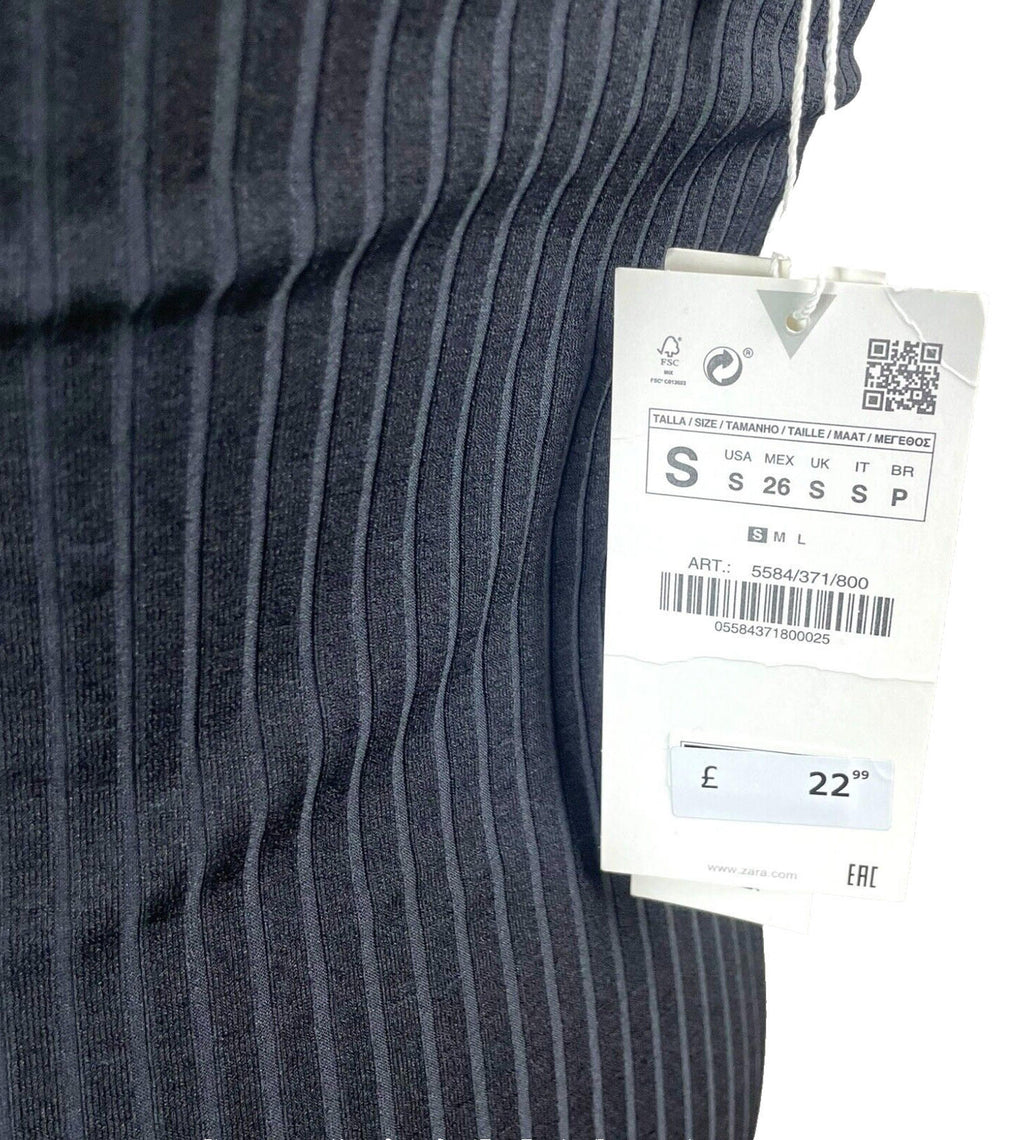Zara Black Ribbed Maxi Dress Frill Straps Women’s UK Size S