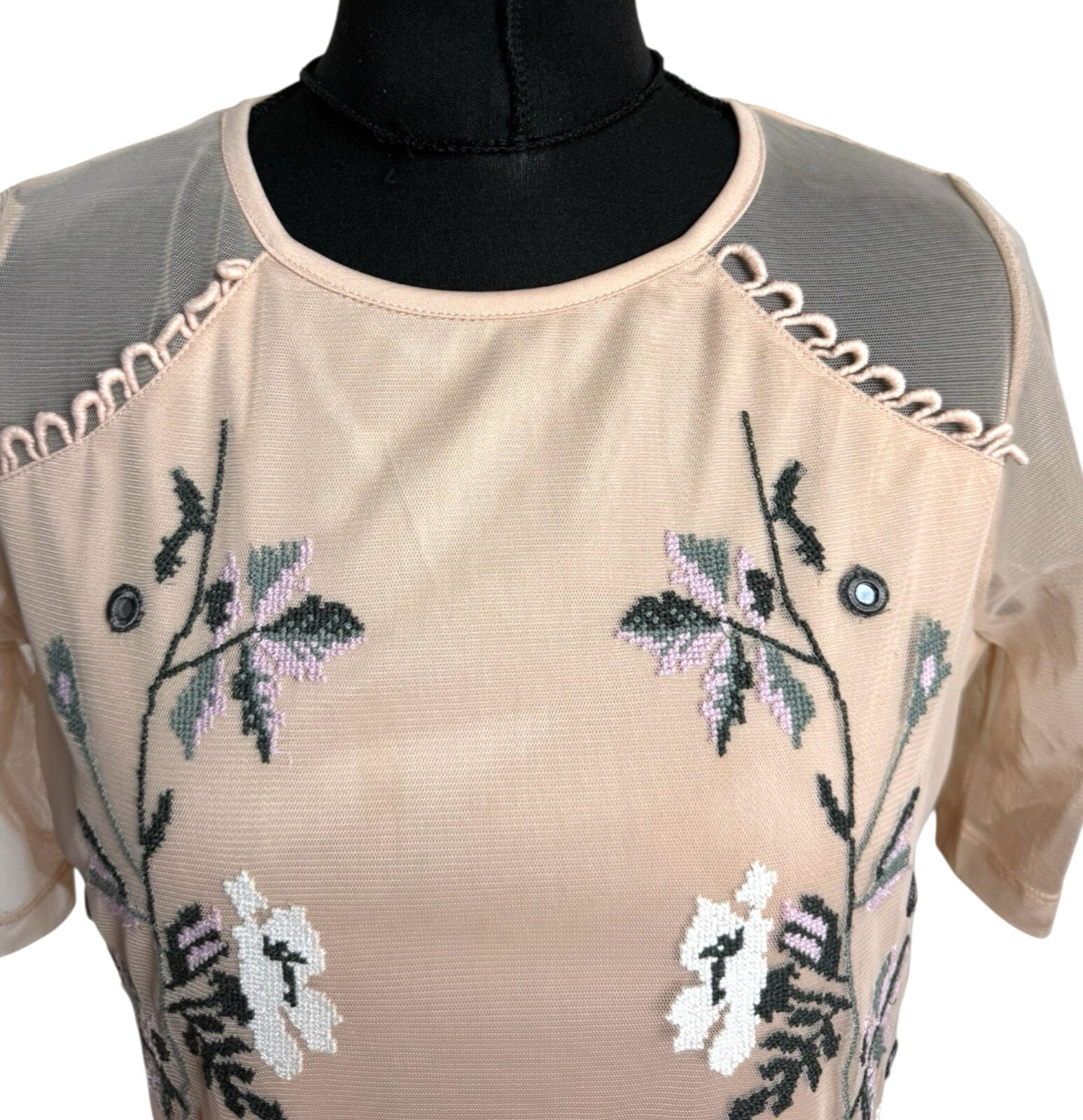 River Island Chiffon Mini Dress Women’s UK Size 12 Floral Embroidered Lined Pink