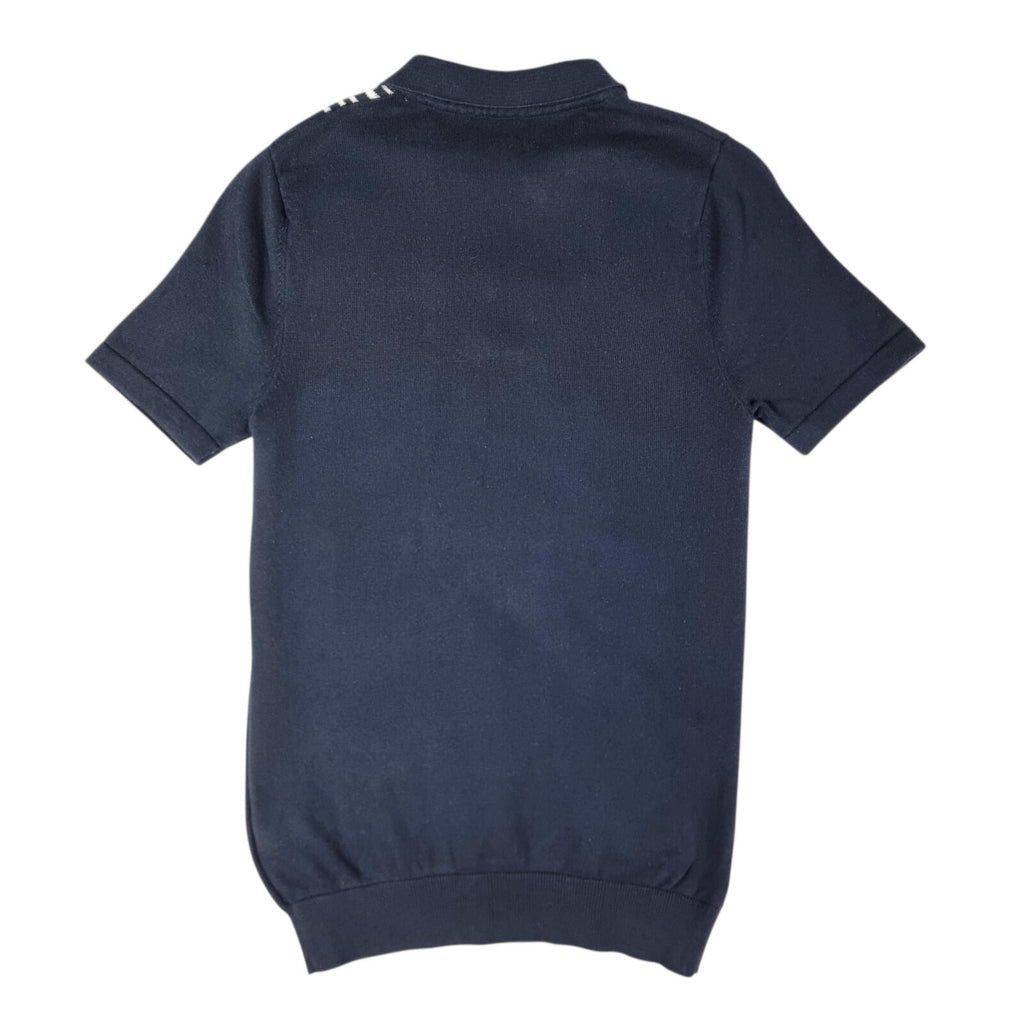 Next Knit Polo Shirt Men's UK Size S Navy Blue Stripe Short Sleeve 1/4 Zip