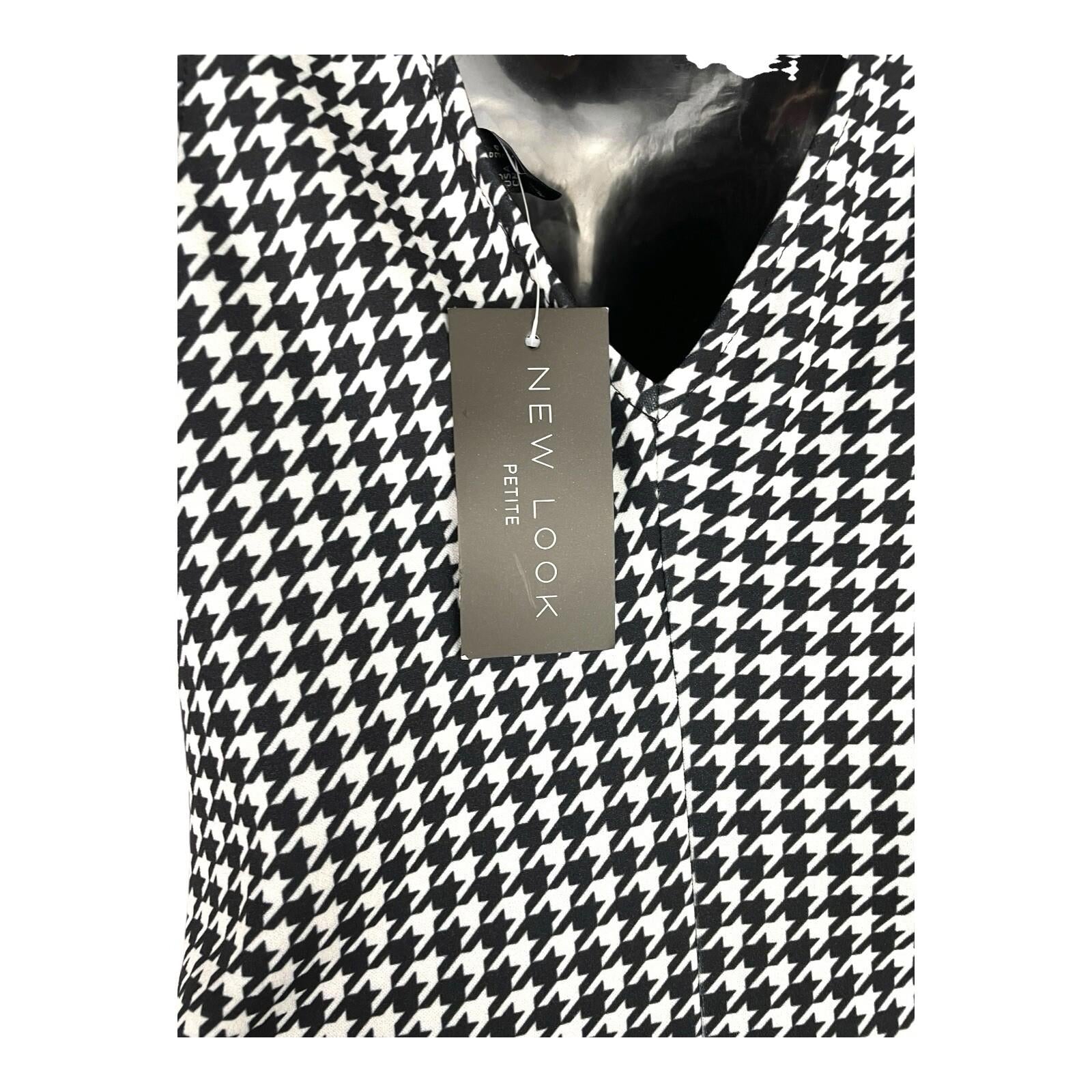 New Look Houndstooth Print Midi Dress Women’s UK Size 6 Petite A-Line V-Neck