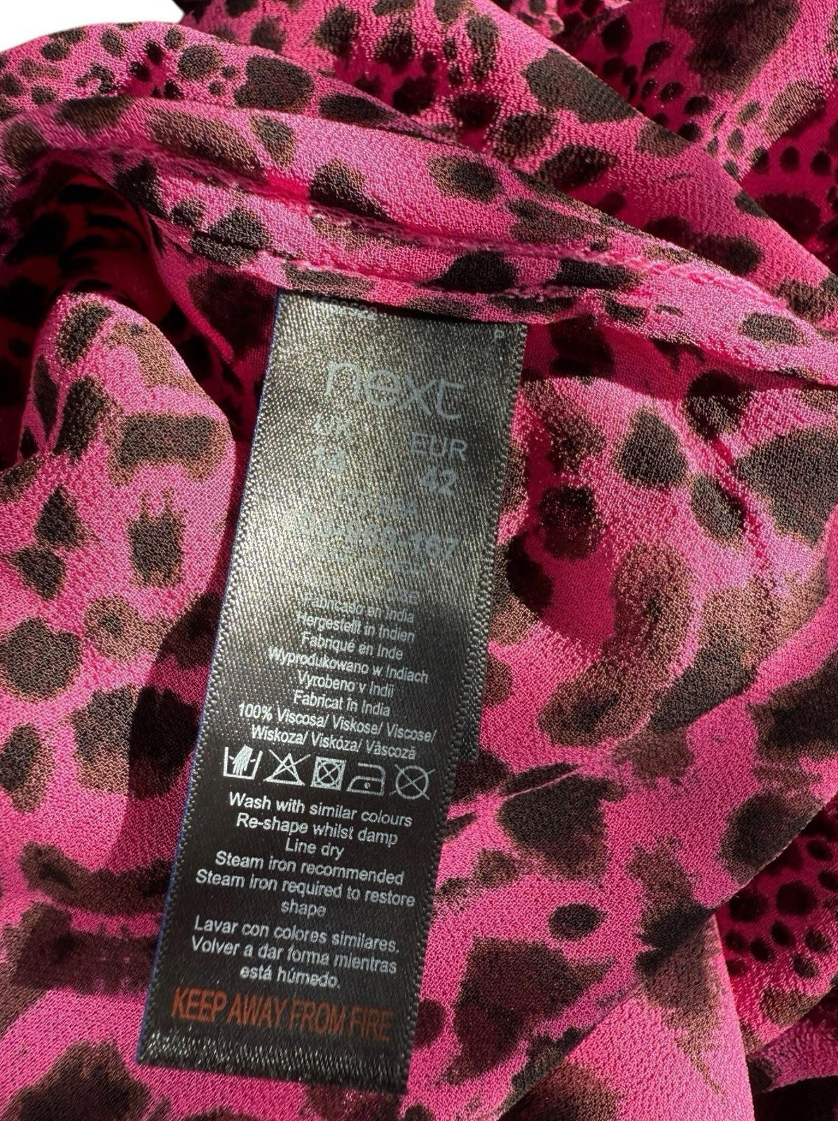 Next Chiffon Top Sheer Leopard Print Pink Lightweight Women’s UK Size 14