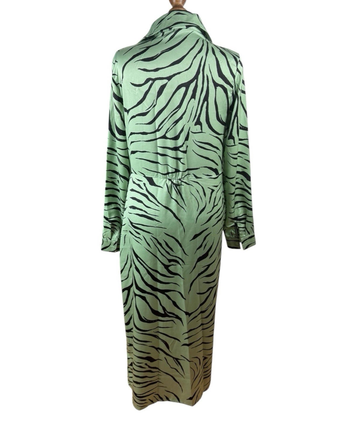 Elli White Satin Shirt Dress Animal Print Wrap Design Green Women’s UK Size S