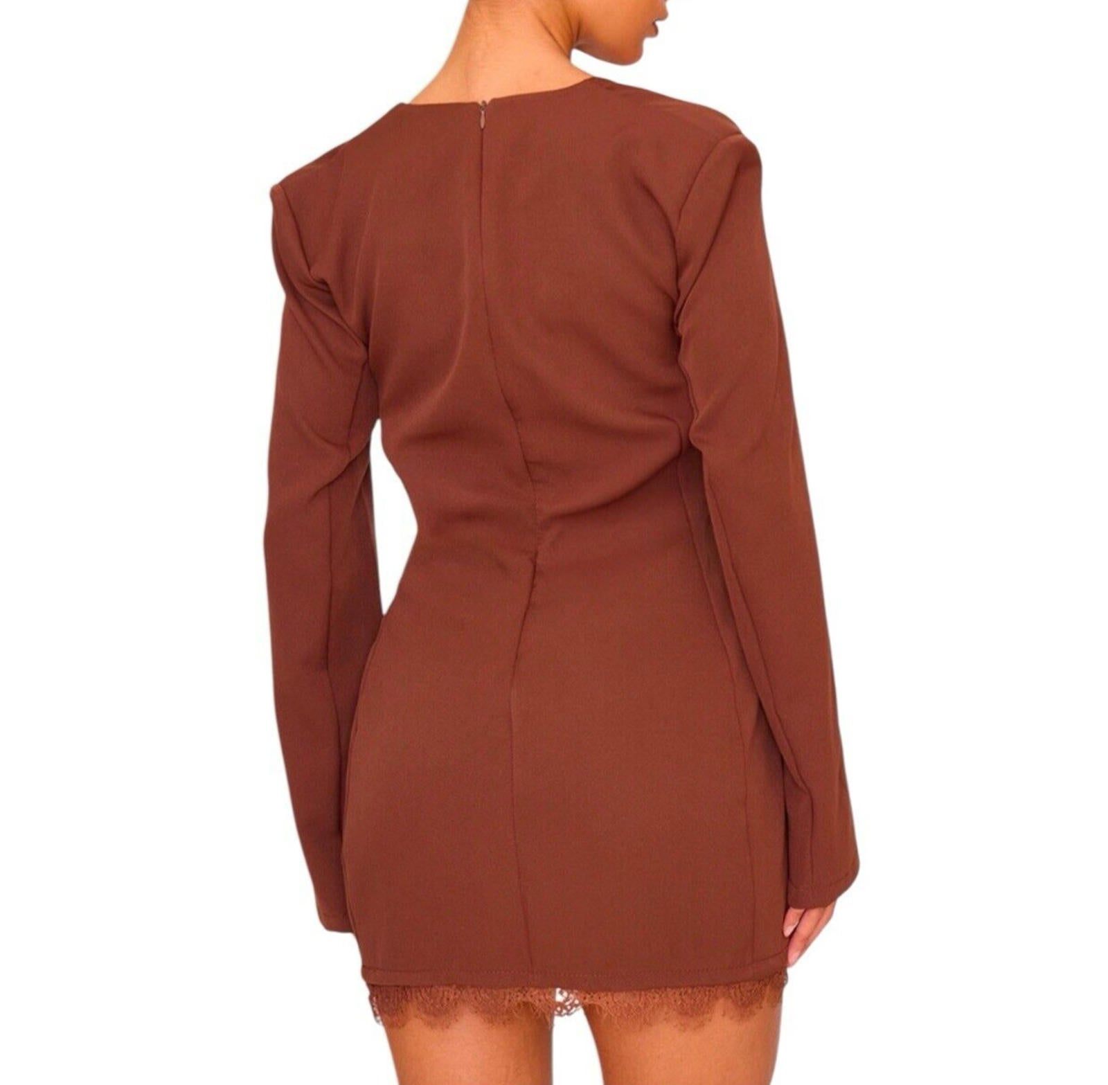 Pretty Little Thing Blazer Midi Dress Women’s UK Size 8 Chocolate Lace Trim