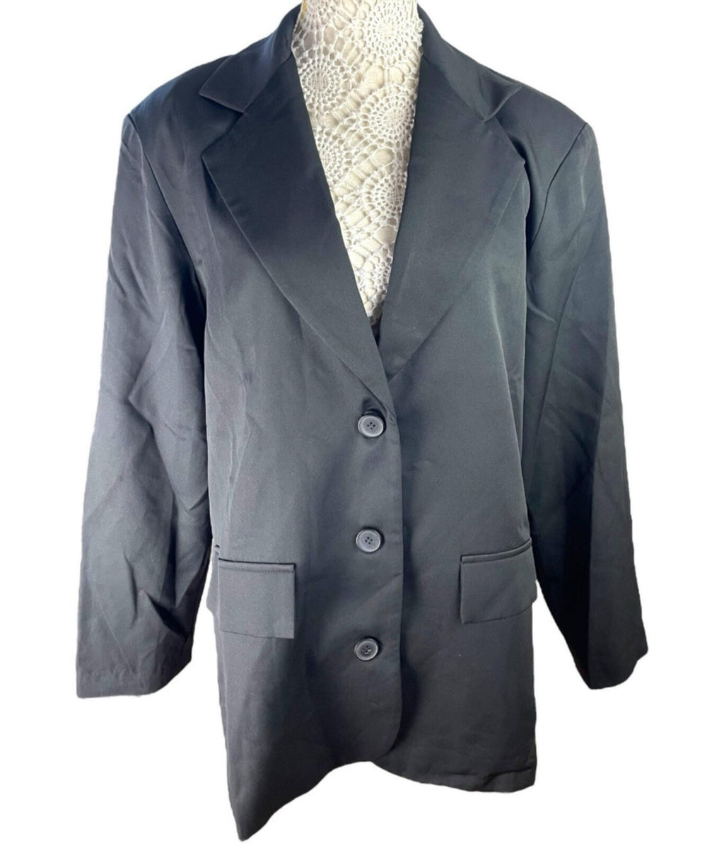 Prettylittlething Blazer Jacket Over Sized Women’s UK Size 8 Black Button Front