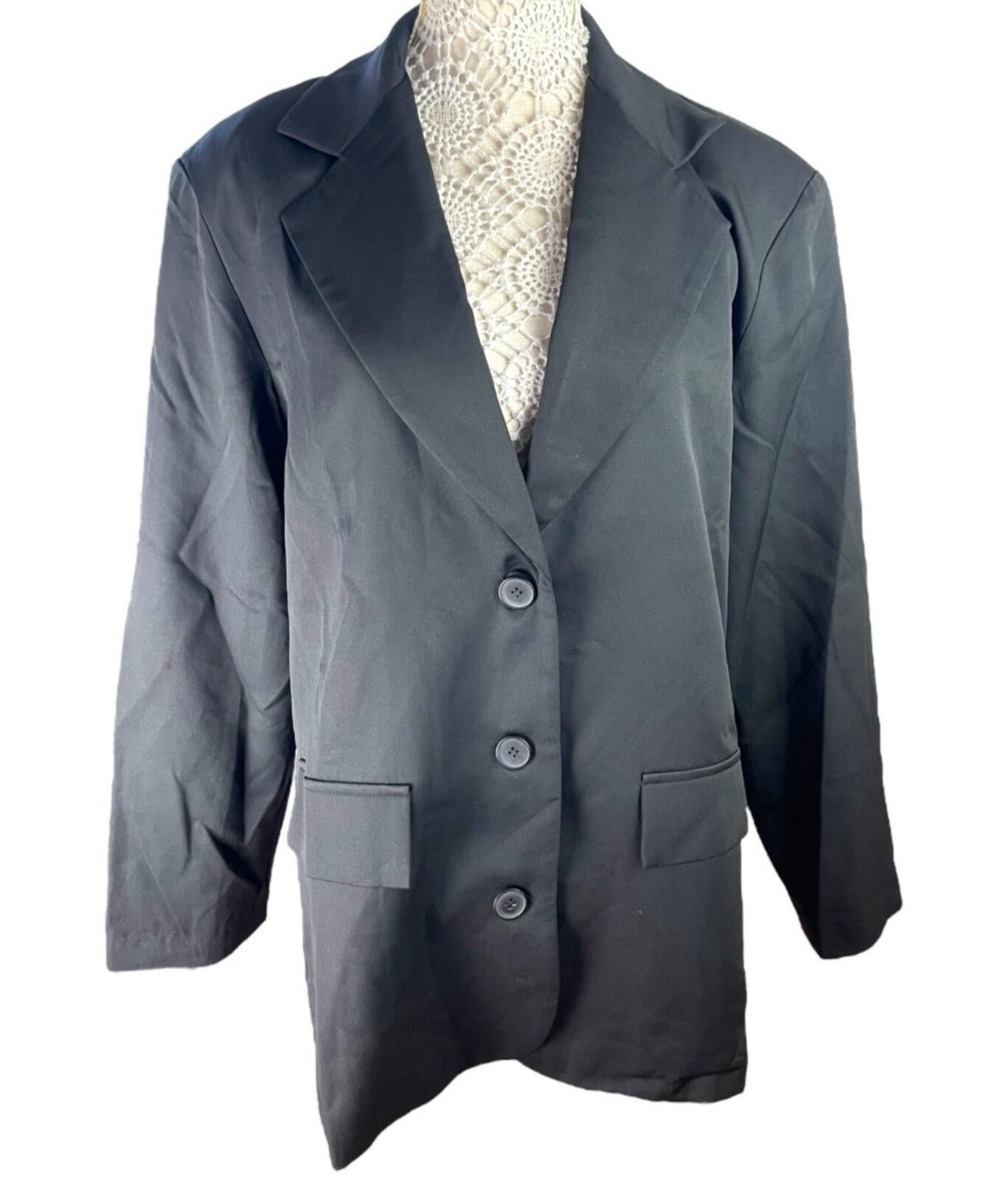 Prettylittlething Blazer Jacket Over Sized Women’s UK Size 8 Black Button Front