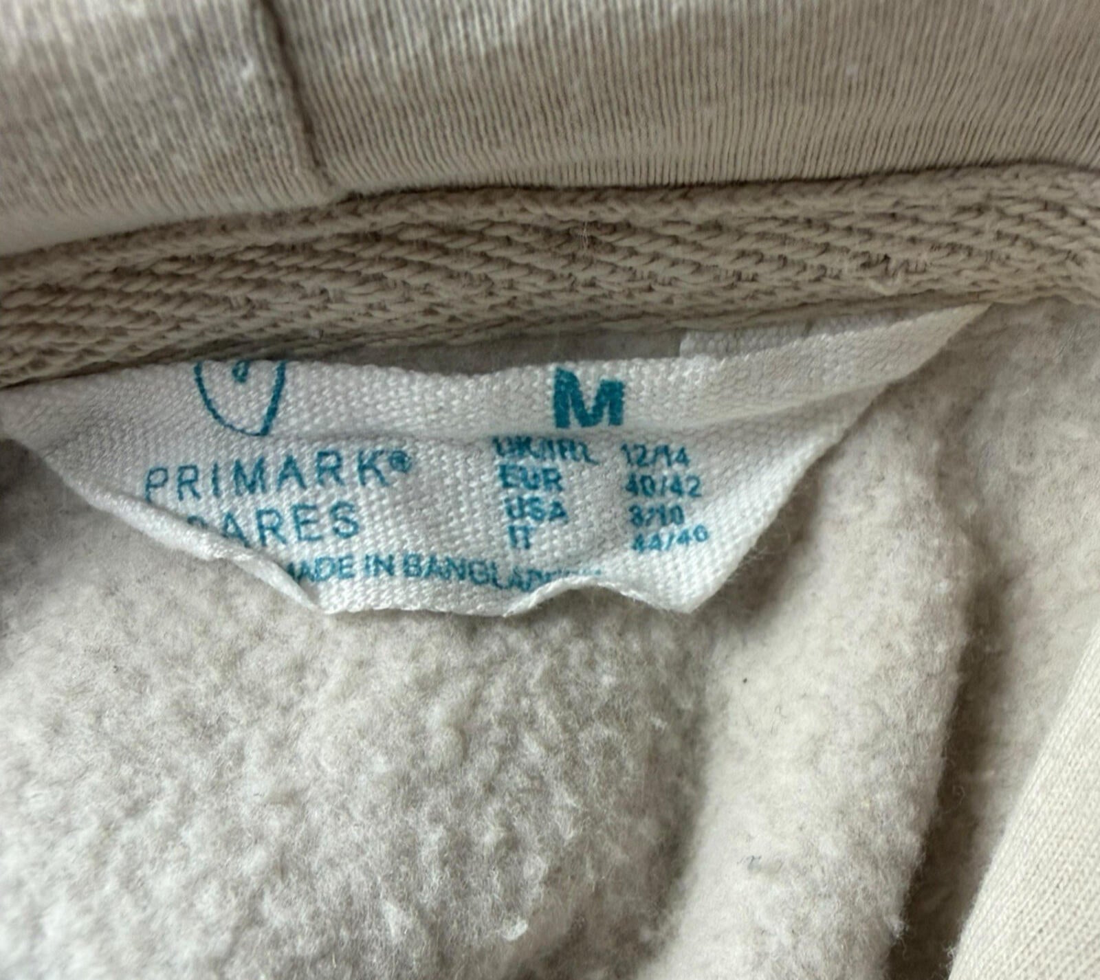 Primark Hoodie Women’s UK Size M Fleece Lined Long Sleeve Jersey Beige