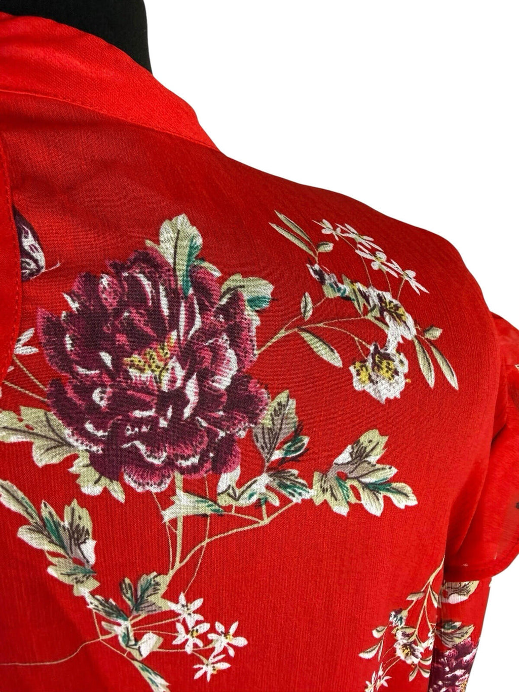 Primark Floral Blouse Women’s UK Size 14 Long Sleeve Ruffled Cuffs Choker Neck