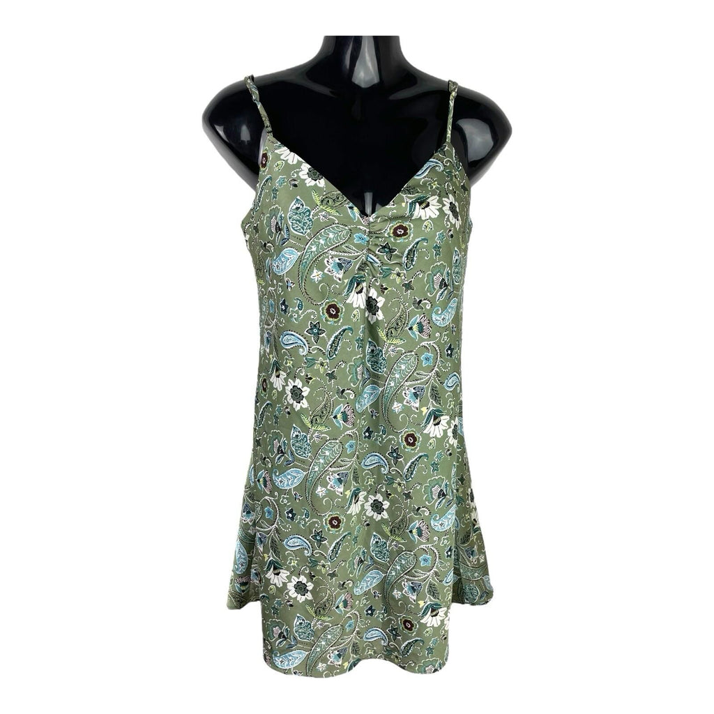 Stradivarius Floral Satin Mini Dress Women’s UK Size XS Green Slip Paisley Print