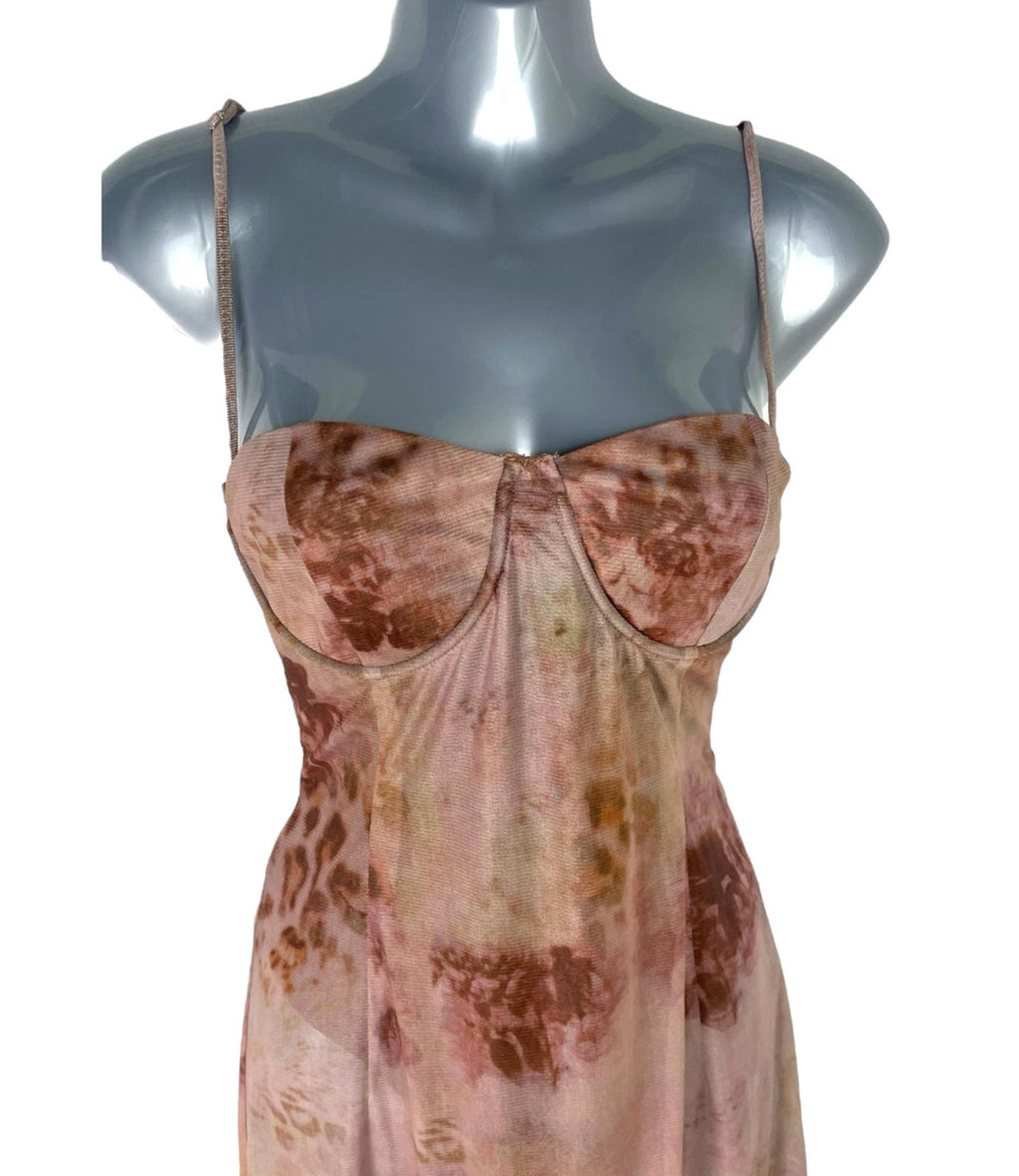 Pretty Little Thing Chiffon Dress Women’s UK Size 10 Floral Cupped Cami Midaxi