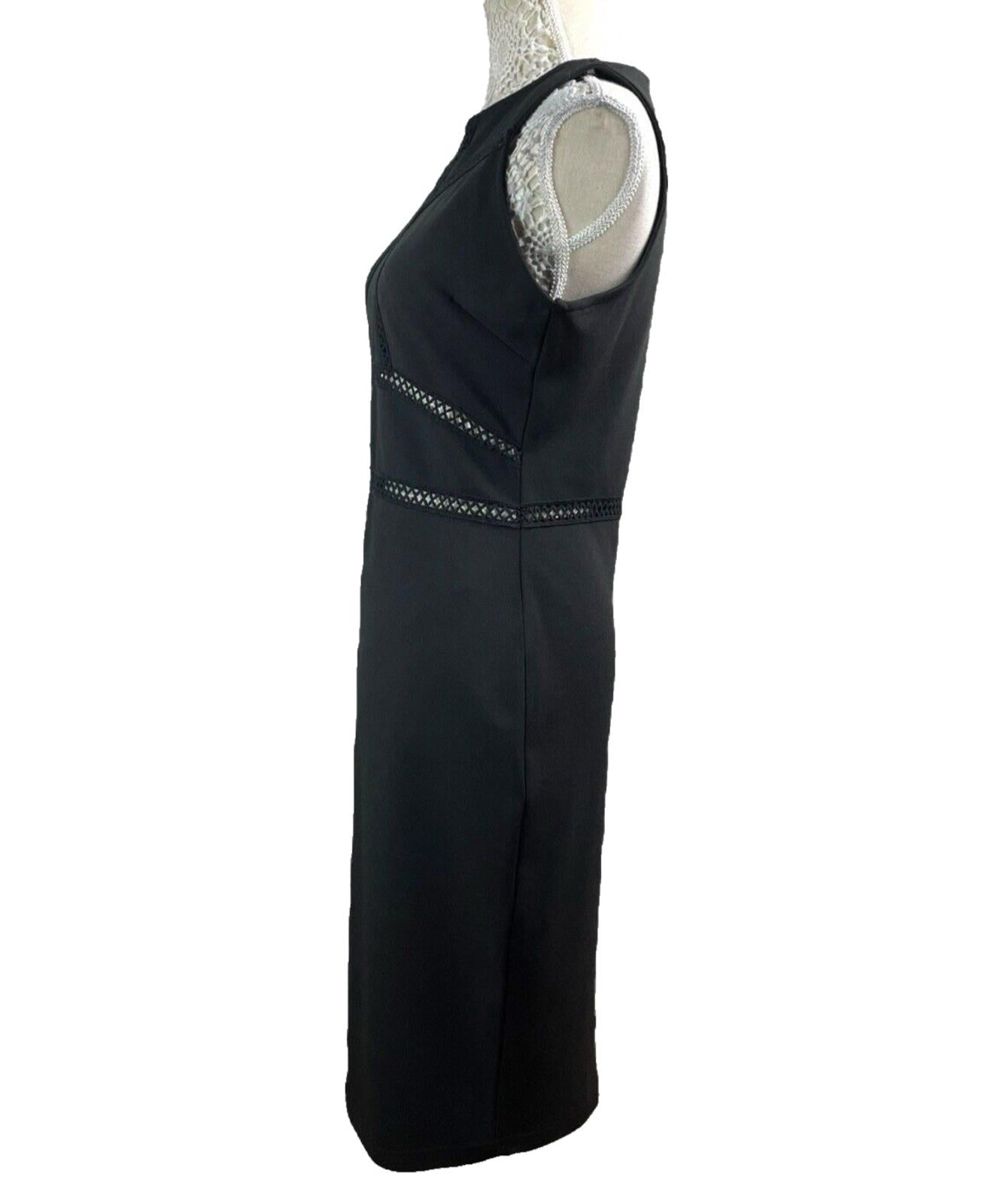 River Island Black Pencil Dress Sheer Panel Detail Midi Women’s UK Size 12