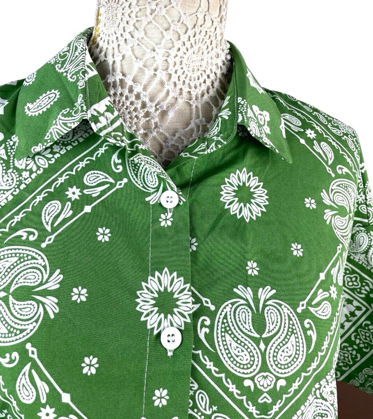 Shein Green & White Paisley Print Shirt Blouse Women’s UK Size M