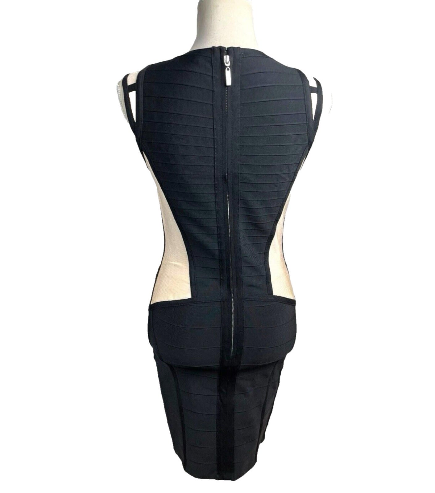 River Island Black & Cream Panel Dress Bodycon Midi Women’s UK Size 12