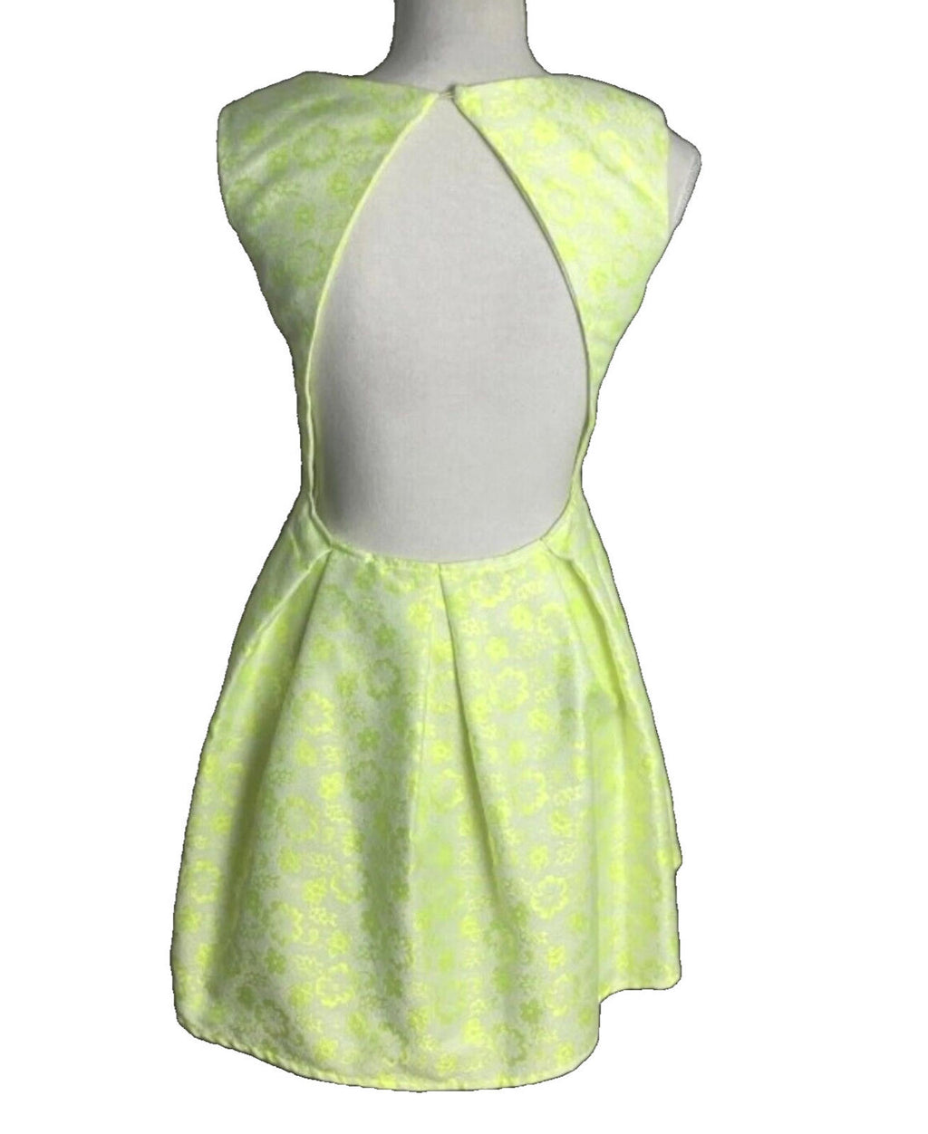 Glamorous Jacquard Skater Dress Women's UK Size XS Yellow Floral Cut-Out Back