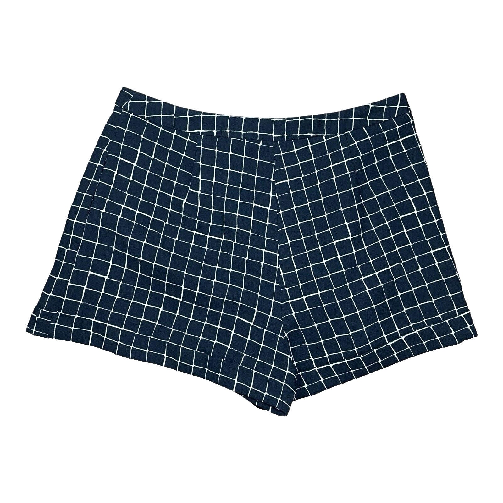 Topshop Black Check Shorts Wide Leg Mid Rise Women’s UK Size 12