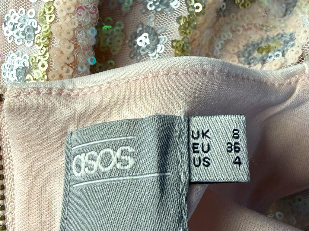 ASOS Sequin Party Dress Women’s UK Size 8 Knee Length Sleeveless Lined Pastel