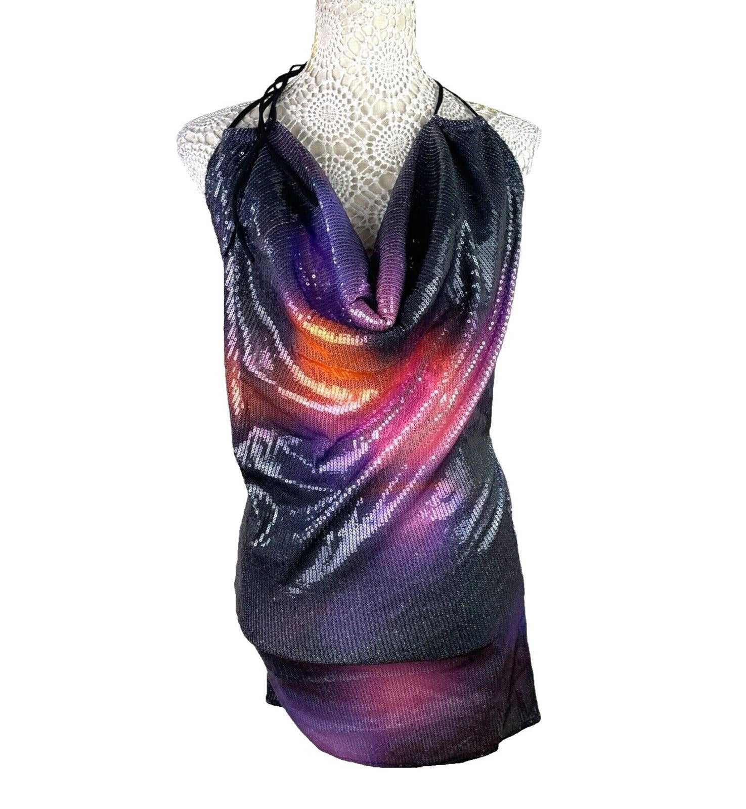 Multicolour Full Sequin Backless Mini Dress Halterneck Women’s UK Size 10
