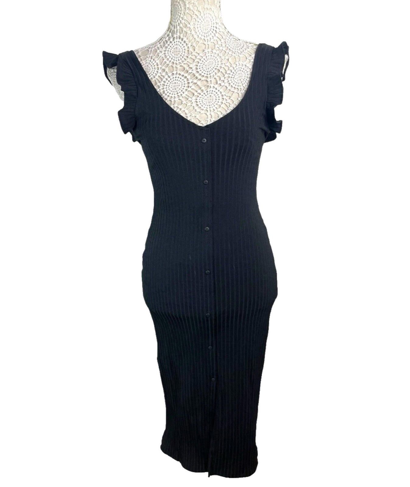 Zara Black Ribbed Maxi Dress Frill Straps Women’s UK Size S