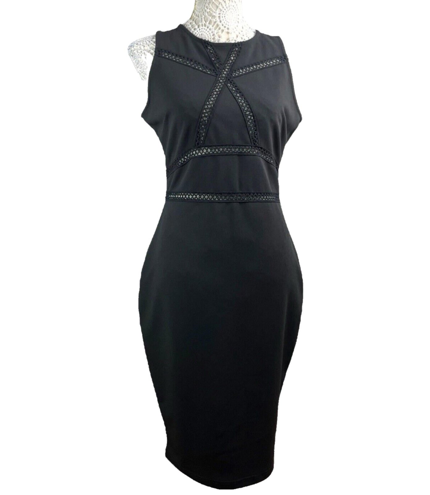 River Island Black Pencil Dress Sheer Panel Detail Midi Women’s UK Size 12