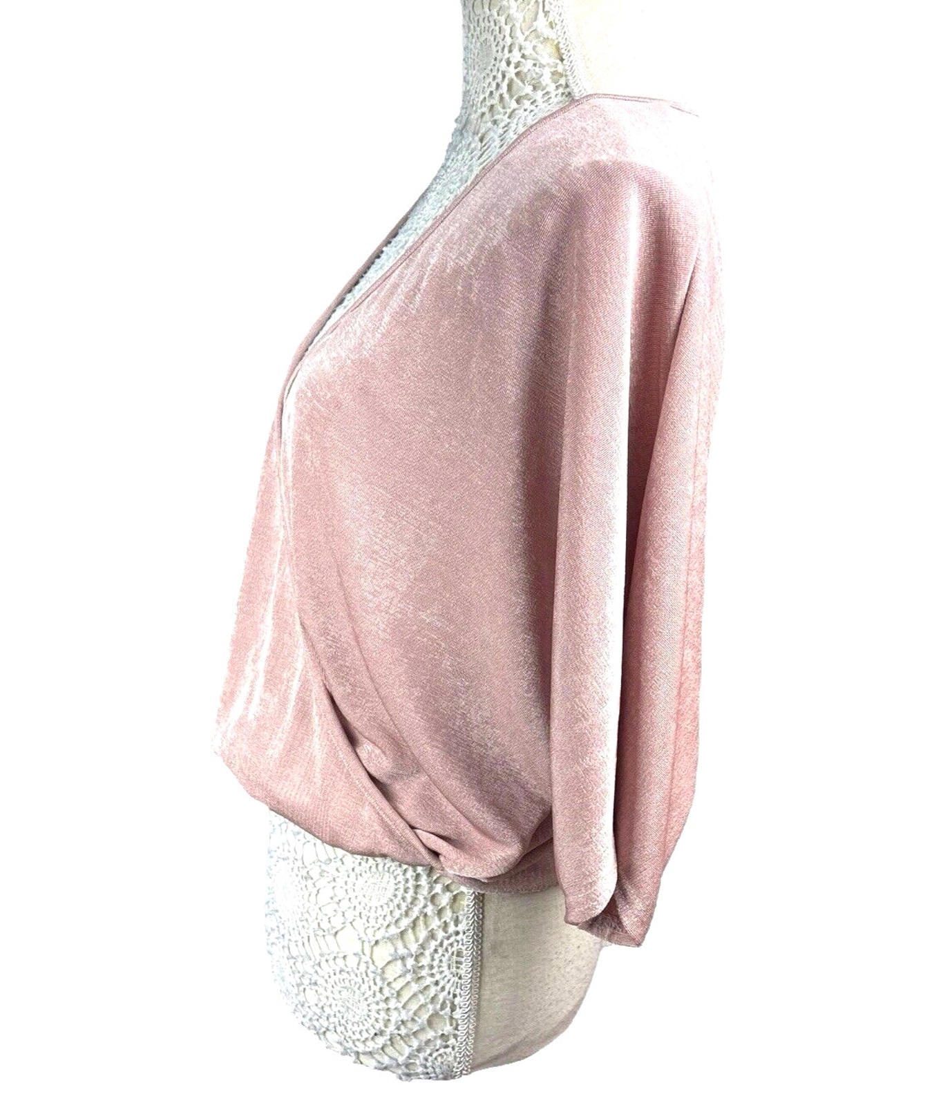 New Look Wrap Blouse Top Women’s UK Size 10 Pink Drape Front Shimmer 3/4 Sleeve